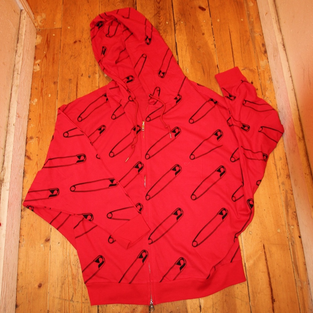 Joyrich zip up bat wing safety pin hoody sweatshir